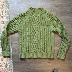 Elegant Olive Cable Knit Turtleneck Sweater